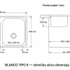 Tehnička skica dimenzija za BLANCO TIPO 8, spoljne dimenzije 860 x 500 mm i dubina korita 160 mm